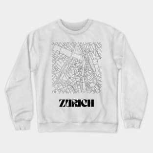 Retro Map of Zurich, Switzerland Minimalist Line Drawing Crewneck Sweatshirt